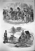Original Old Antique Print 1870 War German Prisoners Metz Siers Mitrailleuse
