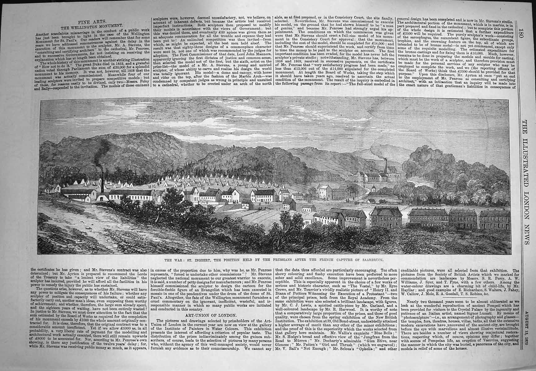 Old Antique Print 1870 War Ingbert Prussian Army French Capture Saarbruck 19th