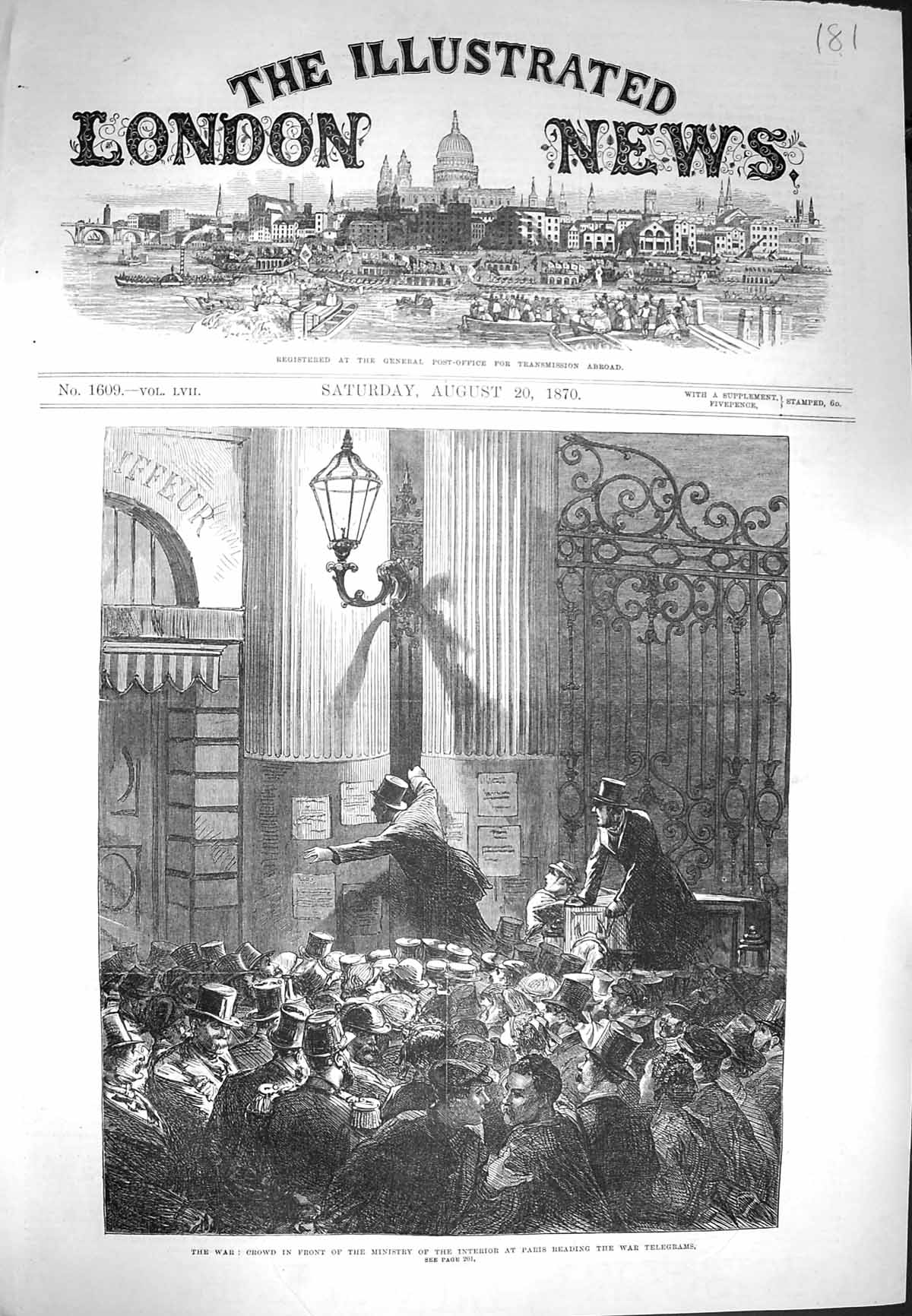 Old Antique Print 1870 War Ministry Interior Reading War Telegrams Paris 19th
