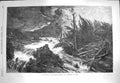 Original Old Antique Print 1870 Thunderstorm Scene Bavarian Mountains River