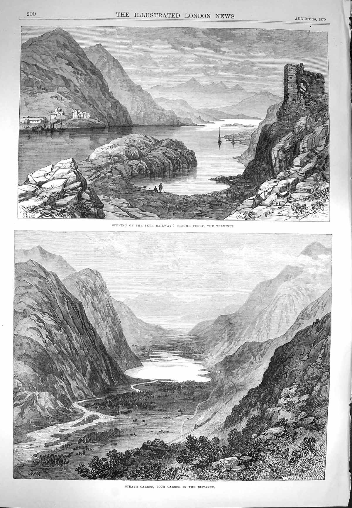 Original Old Antique Print 1870 Skye Railway Strome Ferry Terminus Strath 19th