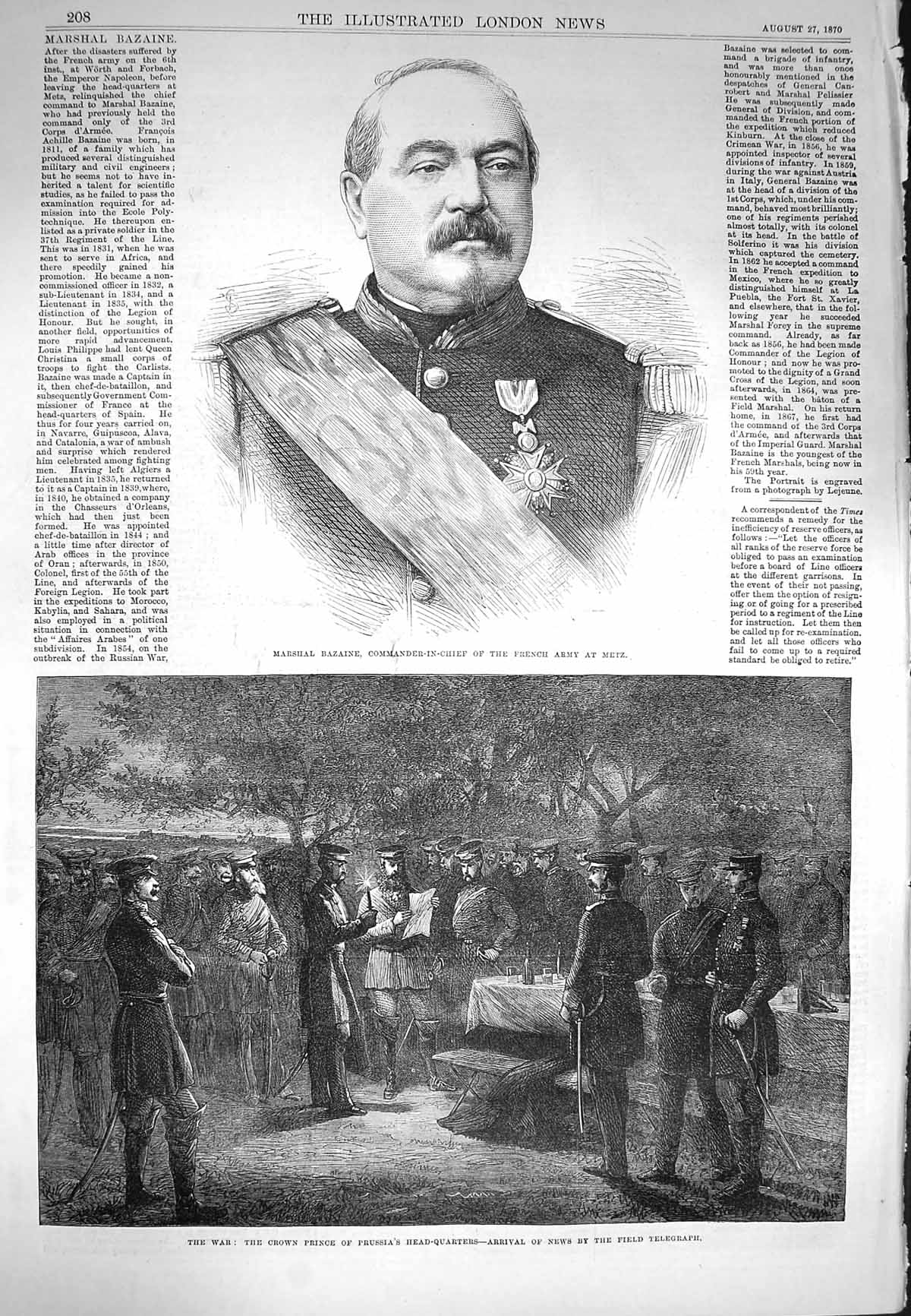 Original Old Antique Print 1870 Marshal Bazaine French Army Metz Prince Prussia