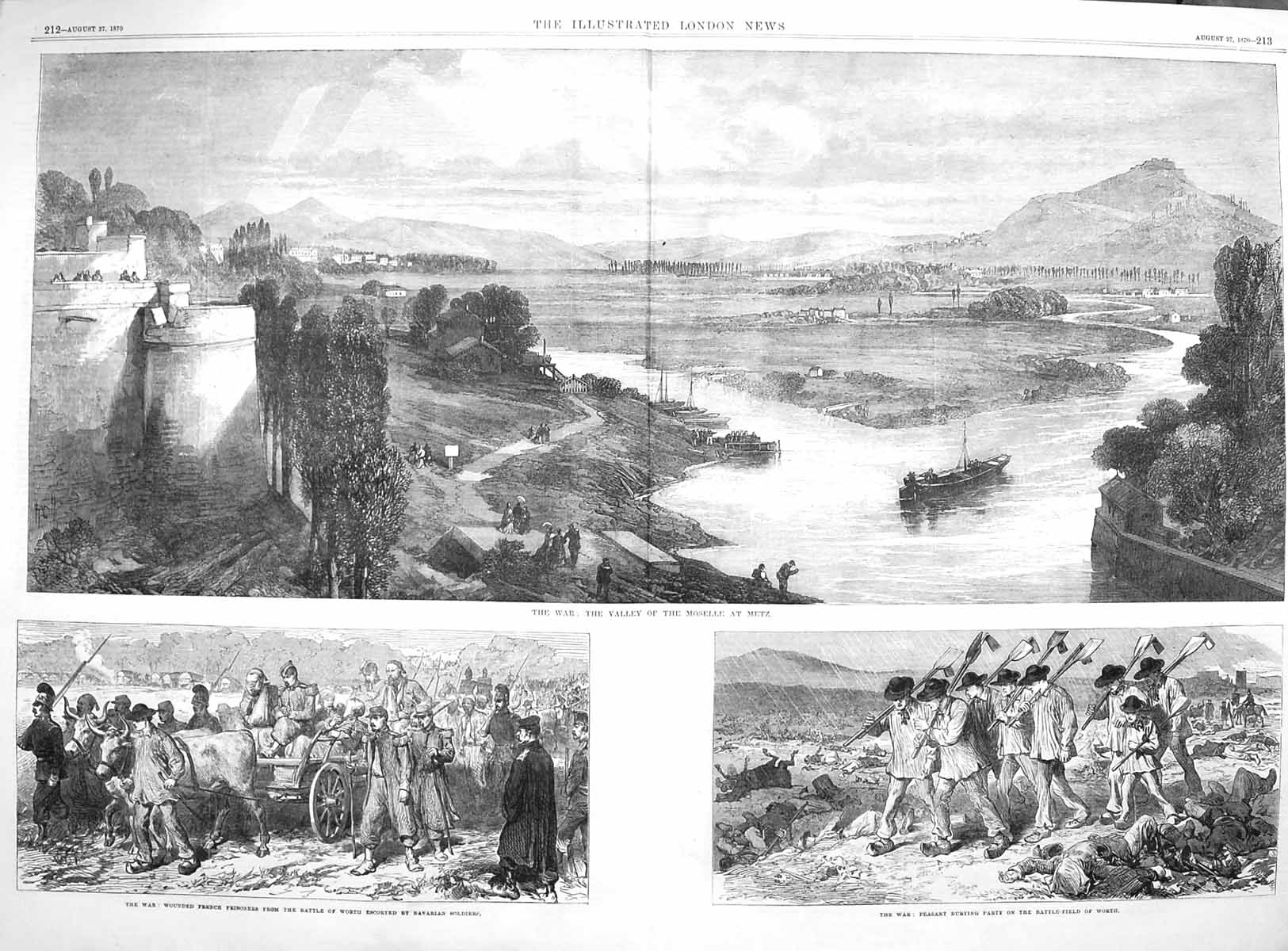 Old Antique Print 1870 War Valley Moselle Metz Bavarian Siers Prisoner 19th