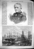 Old Antique Print 1870 Baron Moltke Prussian Bremen Harbour Lloyd Ships 19th