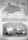 Original Old Antique Print 1870 Plan City Fortress Strasbourg Ships Hambu 19th