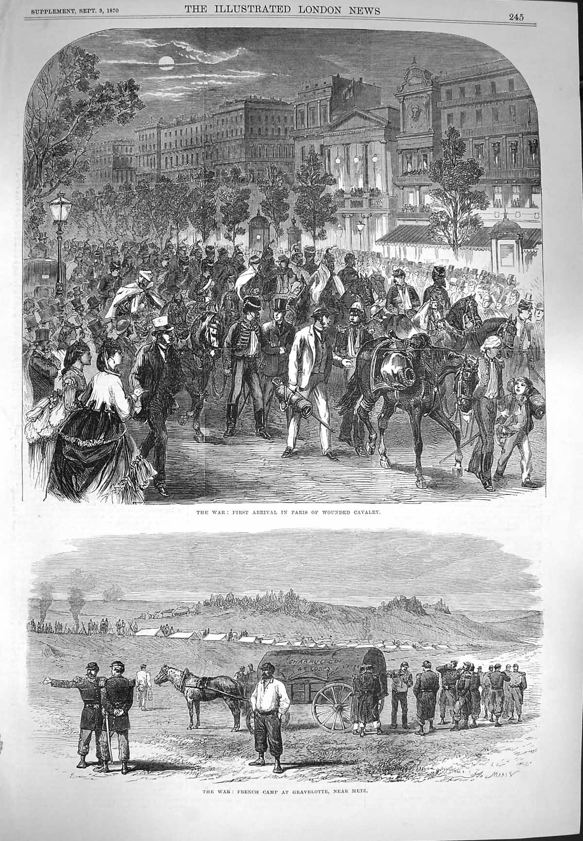 Original Old Antique Print 1870 War Paris Wounded Siers Camp Gravelotte Metz