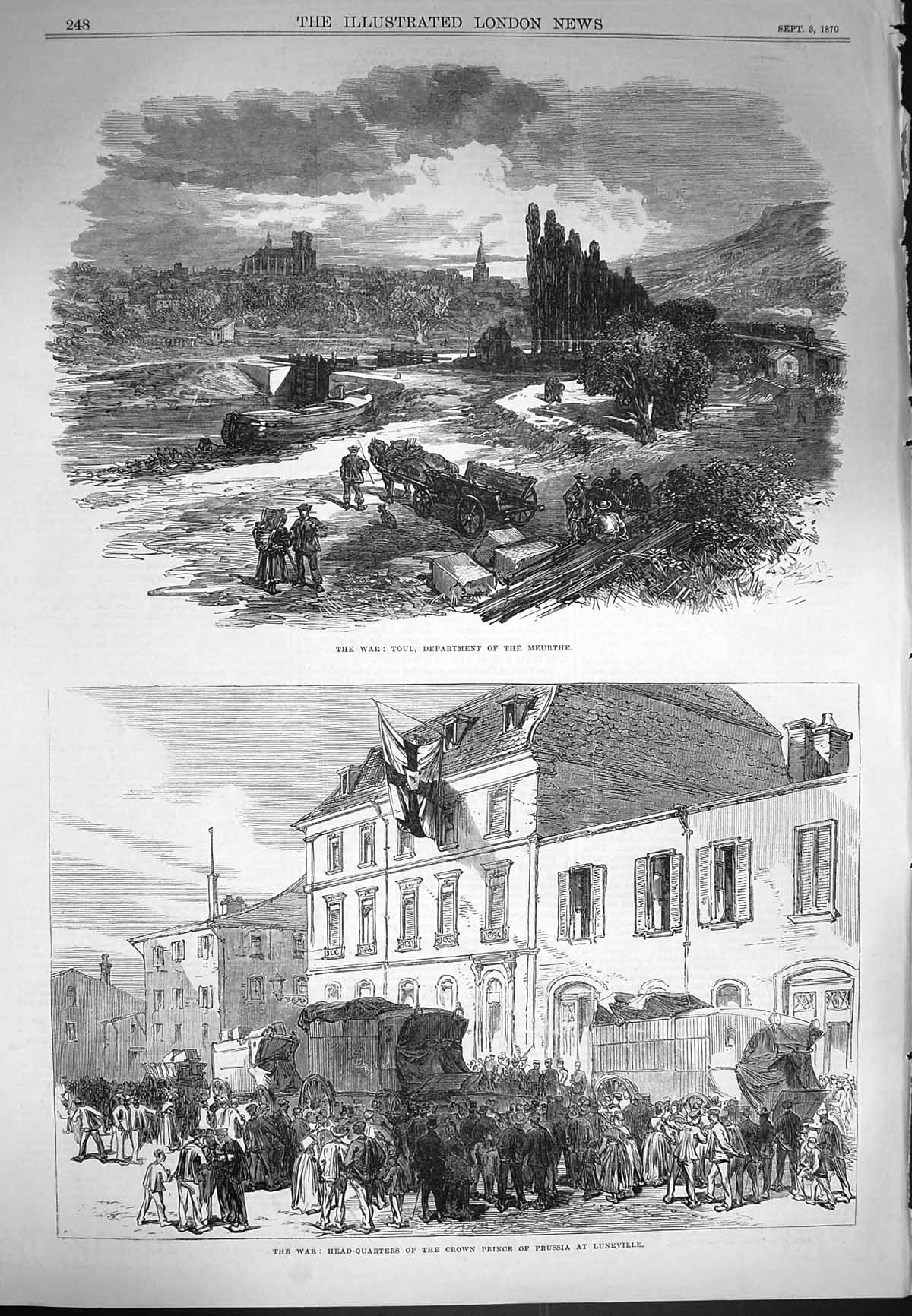 Original Old Antique Print 1870 War Toul Meurthe Crown Prince Prussia Luneville