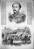 Original Old Antique Print 1870 Prince Frederick Charles Prussia Lancers Siers