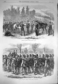 Original Old Antique Print 1870 Prussian Lancers War Bavarian Jaegers Marching