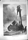 Original Old Antique Print 1870 Sea Scene Lighting Beacon Poittevin Victorian