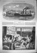 Old Antique Print 1870 Gunboats Seine Paris London Office Linen Wounded 19th
