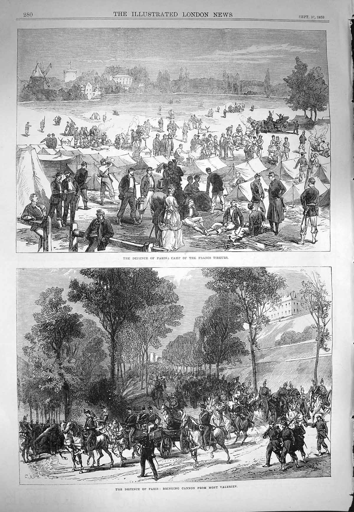 Original Old Antique Print 1870 Defence Paris Camp Francs Tireurs Mont Valerien