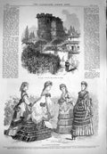 Original Old Antique Print 1870 War Ruins Castle Ligny Paris Fashion December