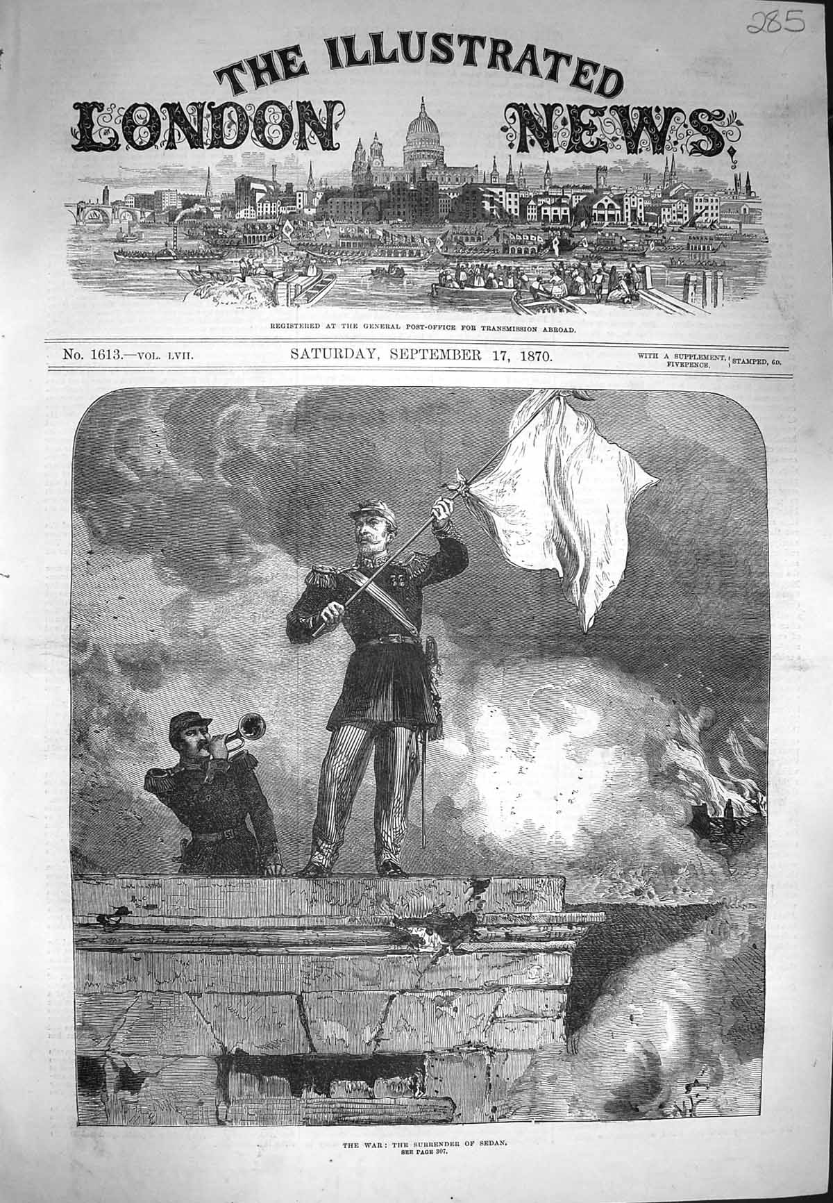 Original Old Antique Print 1870 War Scene Surrender Sedan Sier White Flag 19th