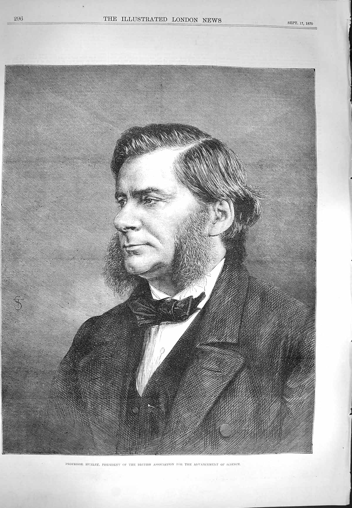 Original Old Antique Print 1870 Professor Huxley President Advancement 19th