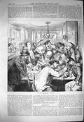 Original Old Antique Print 1870 Scene Discussing War Paris CafÇ France Men 19th