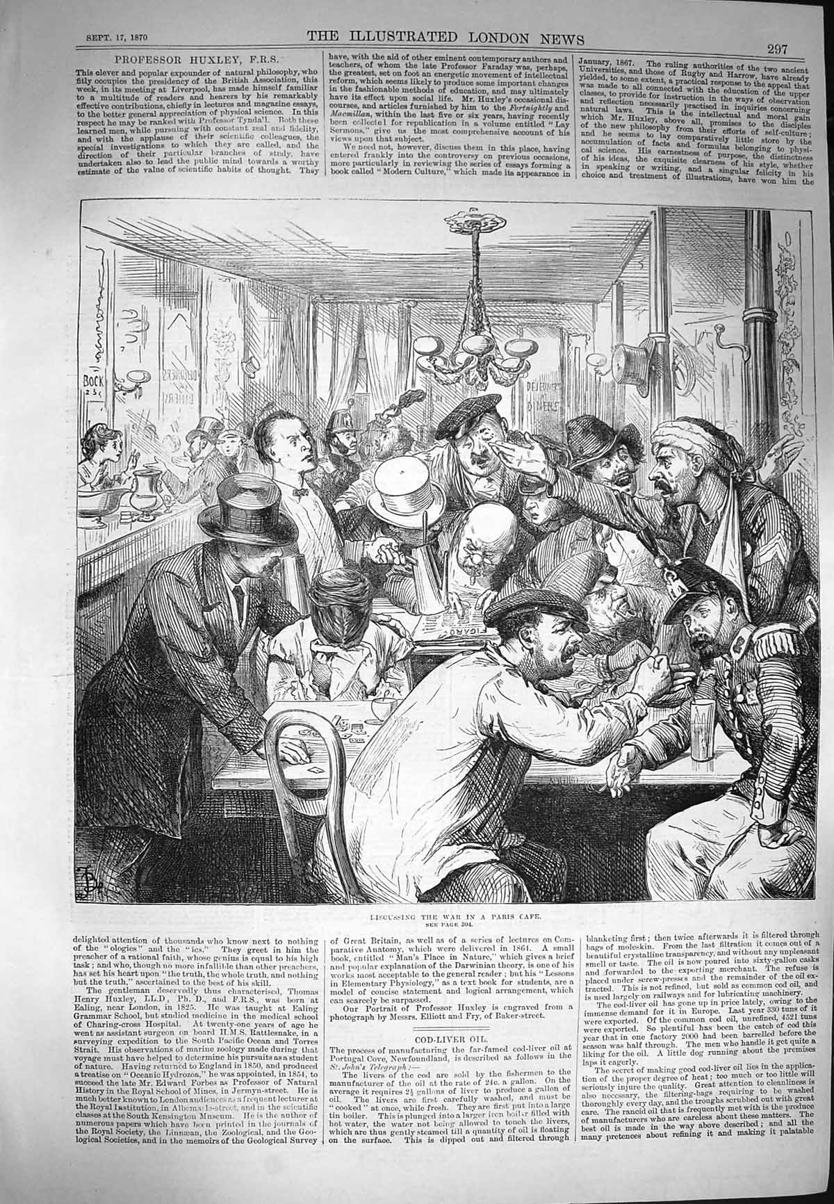 Original Old Antique Print 1870 Scene Discussing War Paris CafÇ France Men 19th