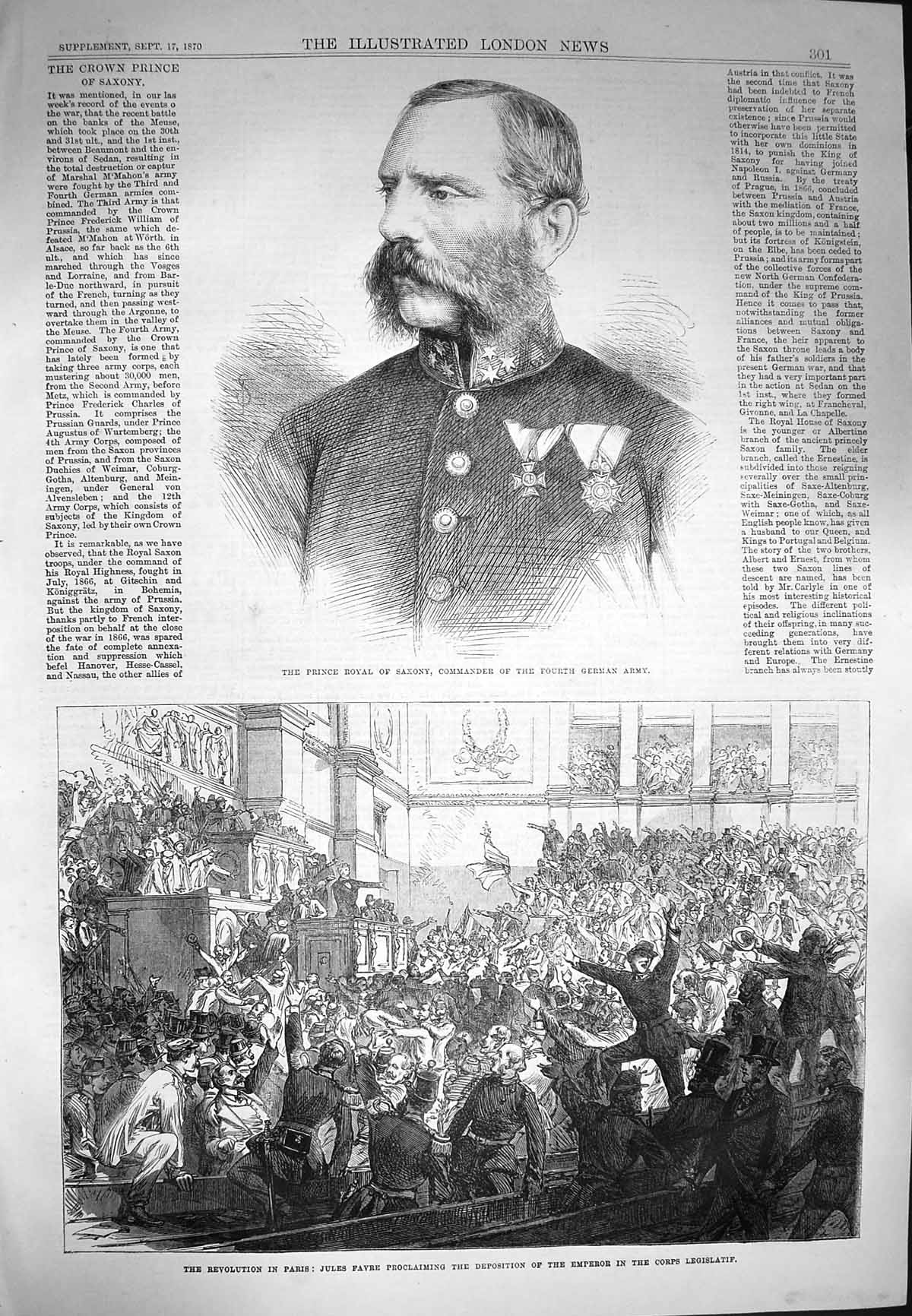 Old Antique Print 1870 Prince Royal Saxony German Army Paris Jules Favre 19th