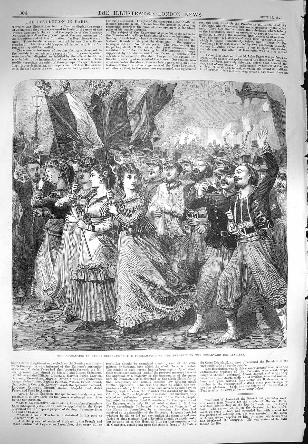 Old Antique Print 1870 Revolution Paris Republic Boulevard Des Italiens 19th