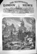 Original Old Antique Print 1870 War Burning Village Bazeilles Sedan Siers Horse