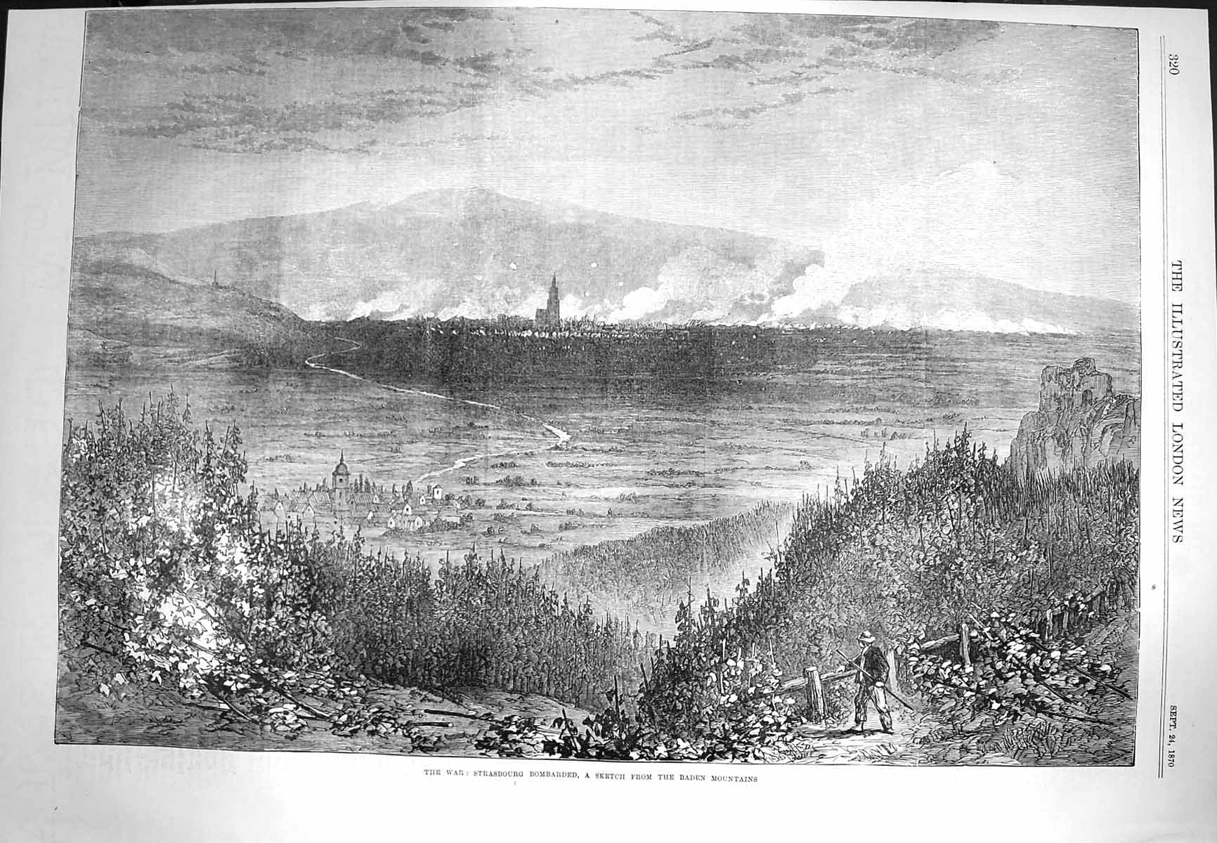 Original Old Antique Print 1870 War Strasbourg Bombarded Baden Mo 19th
