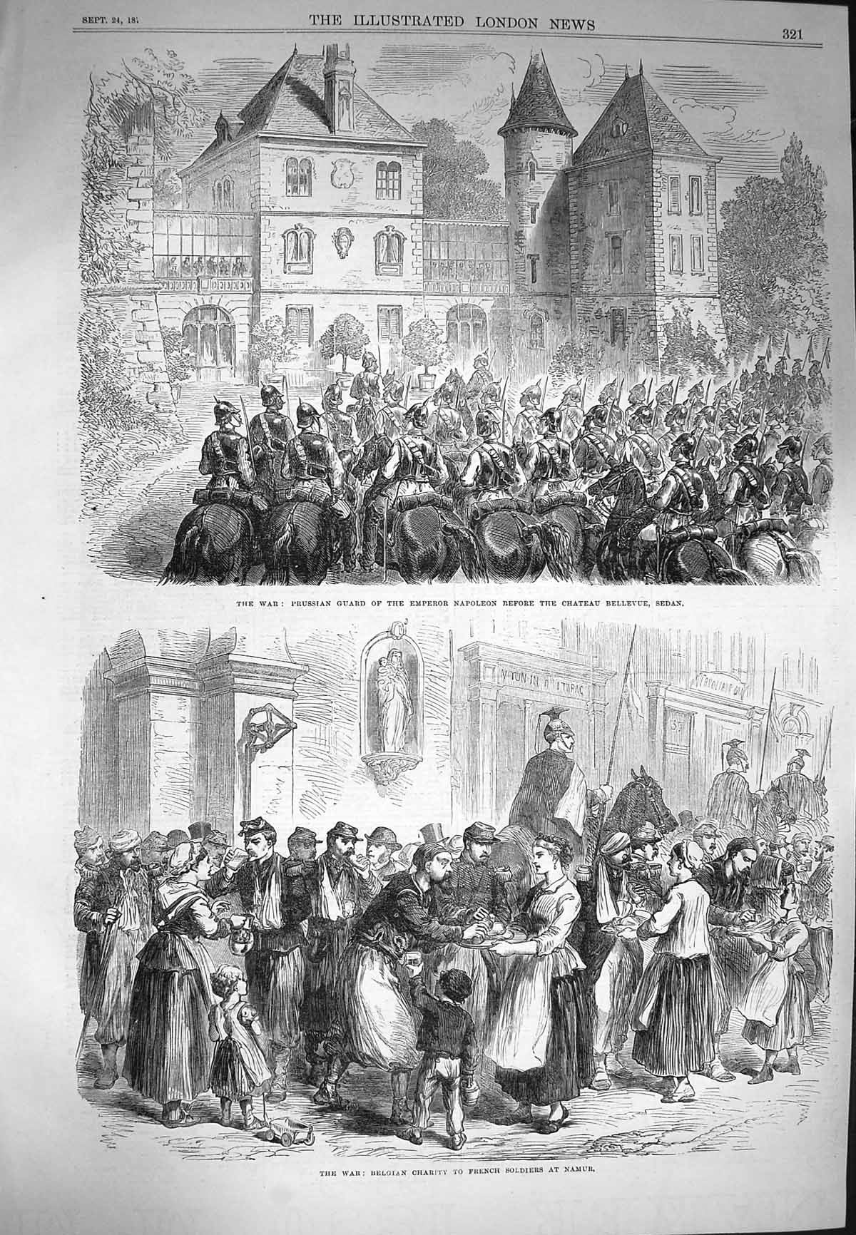 Original Old Antique Print 1870 War Prussian Guard Napoleon Sedan Namur Siers