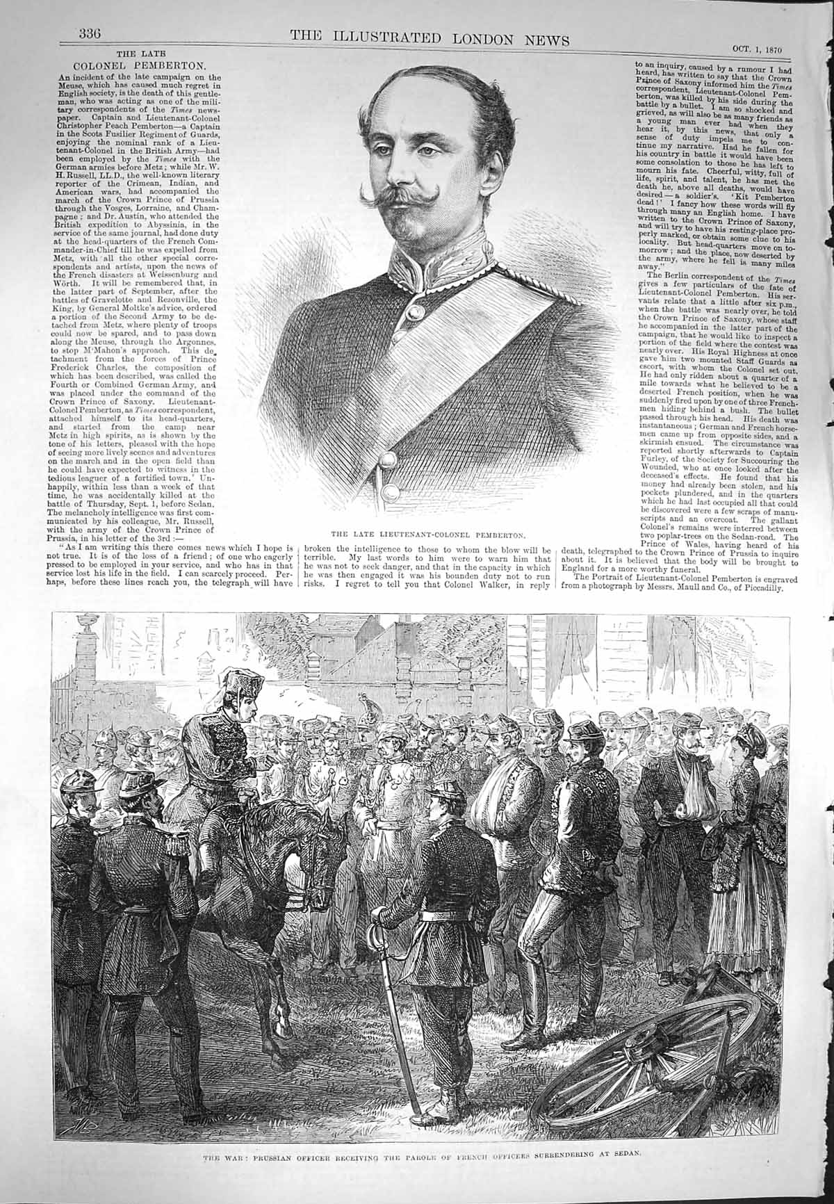 Old Antique Print 1870 Lieutenant-Colonel Pemberton Prussian Army Sedan 19th