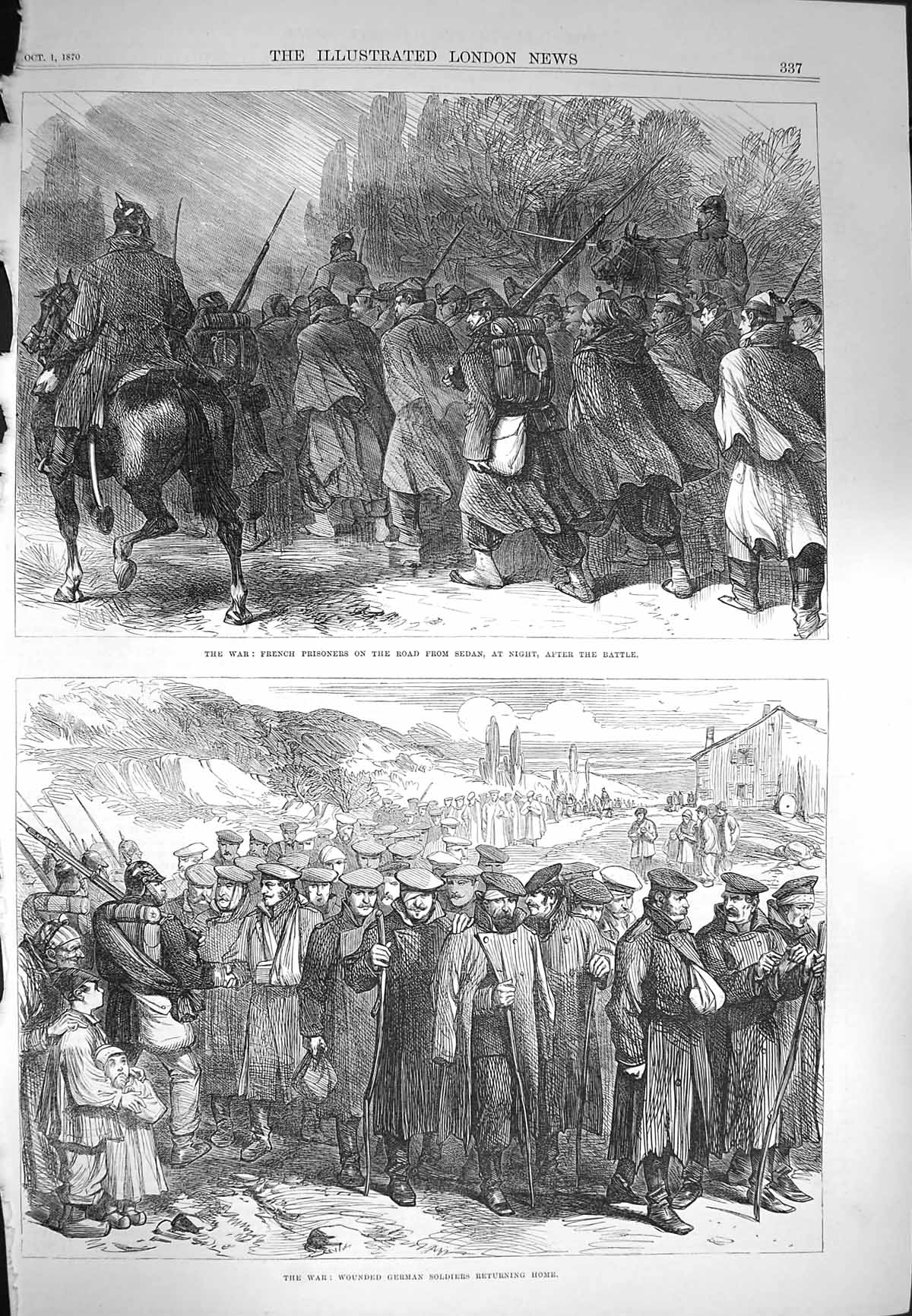Original Old Antique Print 1870 French Prisoners Sedan Siers Battle Germans