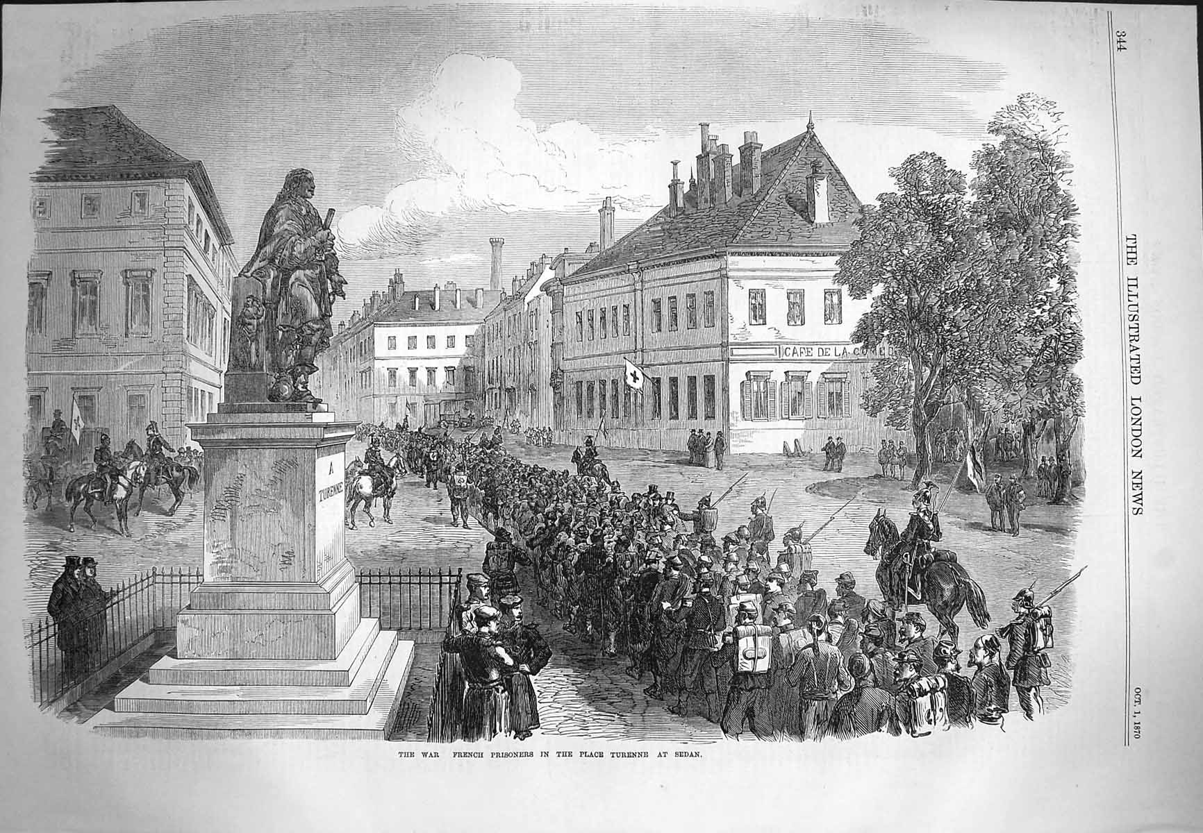 Original Old Antique Print 1870 War French Prisoners Place Turenne Sedan Siers