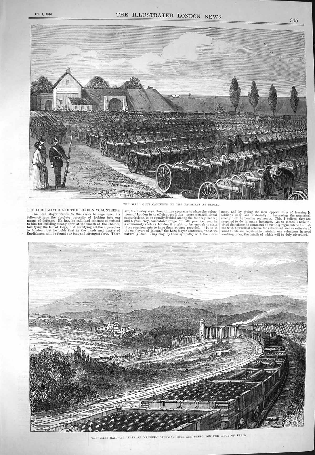 Old Antique Print 1870 War Guns Captured Prussians Sedan Railway Nauheim 19th