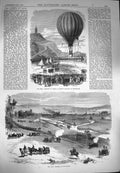 Old Antique Print 1870 War Defence Paris Balloon Montmatre Mouzon Meuse 19th