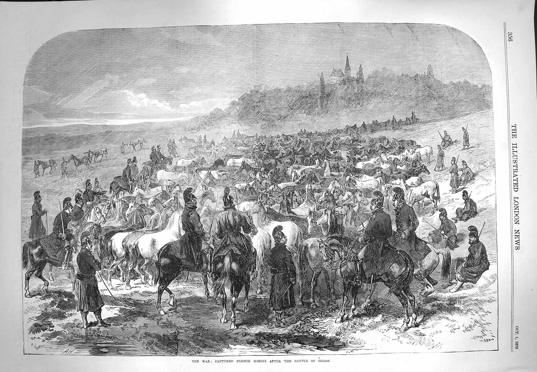 Original Old Antique Print 1870 War Captured French Horses Battle Sedan Siers