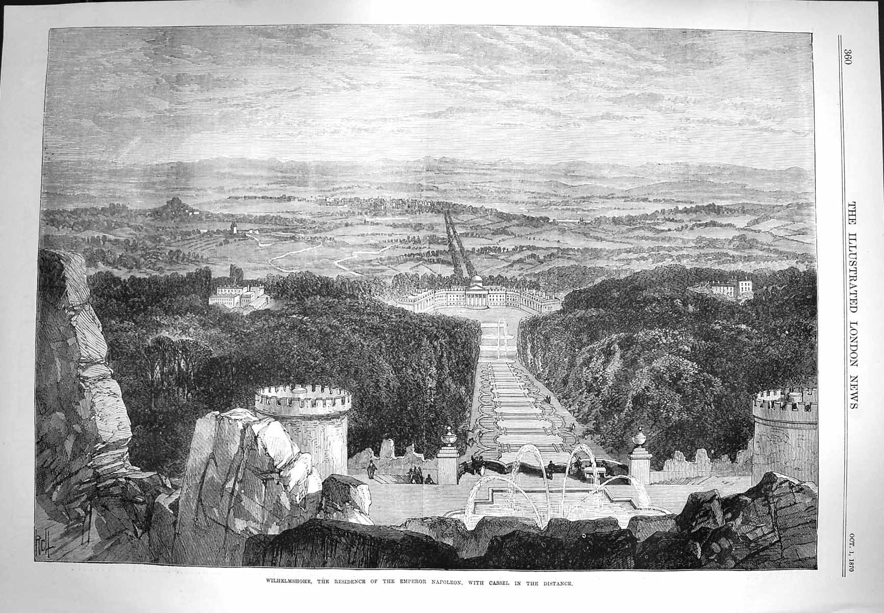 Original Old Antique Print 1870 Wilhelmshohe Residence Emperor Napoleon Cassel