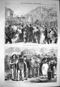 Original Old Antique Print 1870 Prussian Spies Paris Halles Centrales Siers War