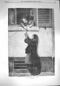 Original Old Antique Print 1870 God Will Reward You Children Window Poor Lady