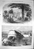 Original Old Antique Print 1870 Camden Place Chiselhurst Bridge Seine Corbeil