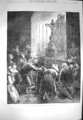 Original Old Antique Print 1870 Scene Brittany France Prayer Before Leaving War