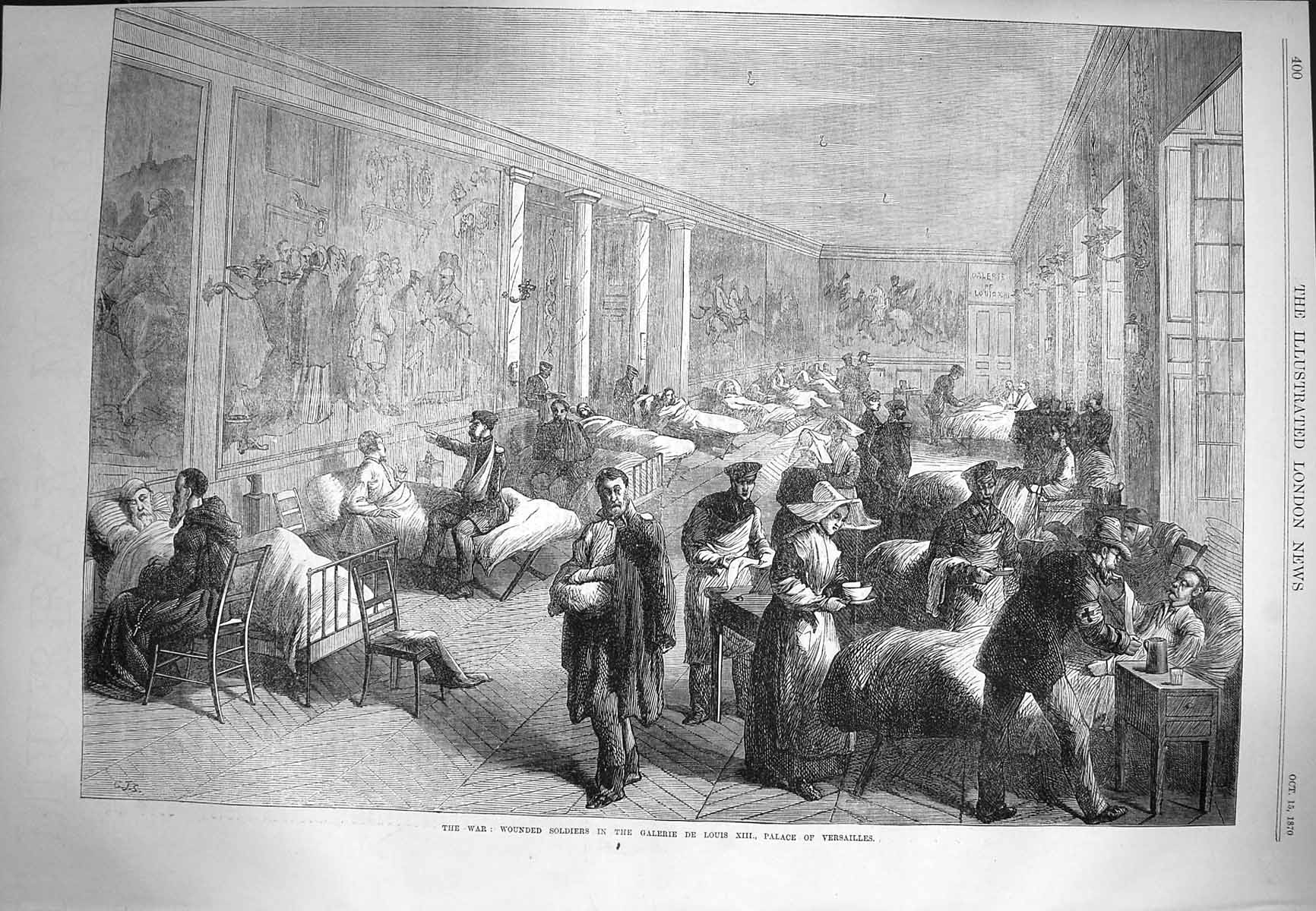 Original Old Antique Print 1870 War Wounded Siers Galerie Louis Palace France