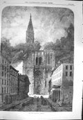 Original Old Antique Print 1870 War Siers Strasbourg Cathedral Architecture