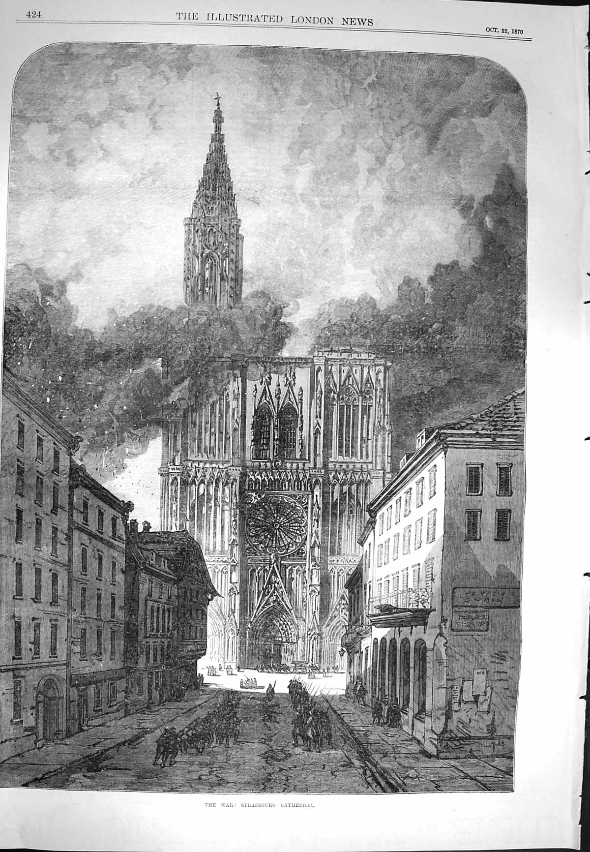 Original Old Antique Print 1870 War Siers Strasbourg Cathedral Architecture