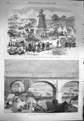 Old Antique Print 1870 Paris Louk-Out Post Courbevoie Pont Napoleon Bercy 19th