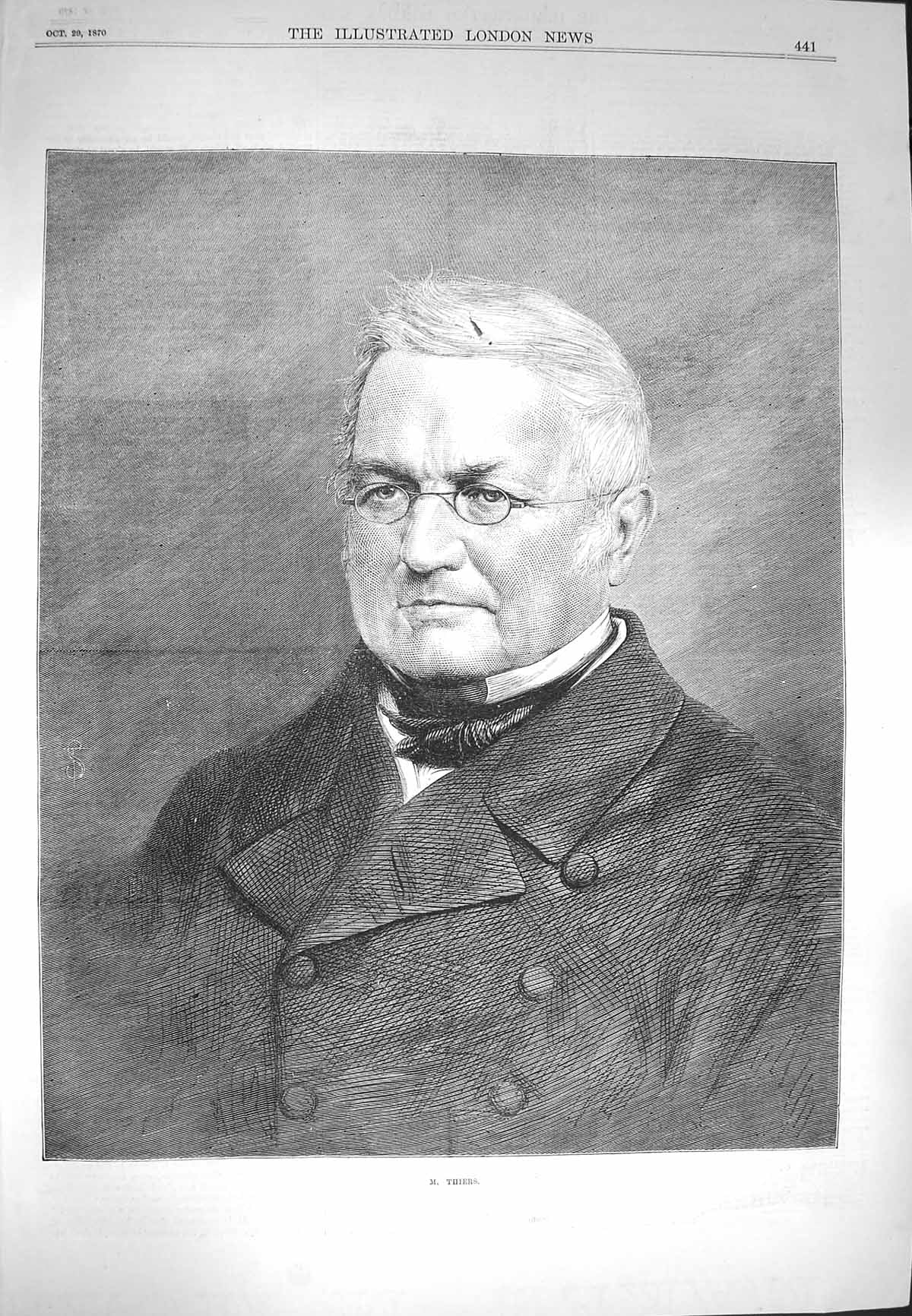 Original Old Antique Print 1870 Portrait Thiers Man 19th Century
