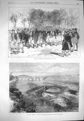 Original Old Antique Print 1870 War Papal Zouaves Tours Bridge Asnieres 19th