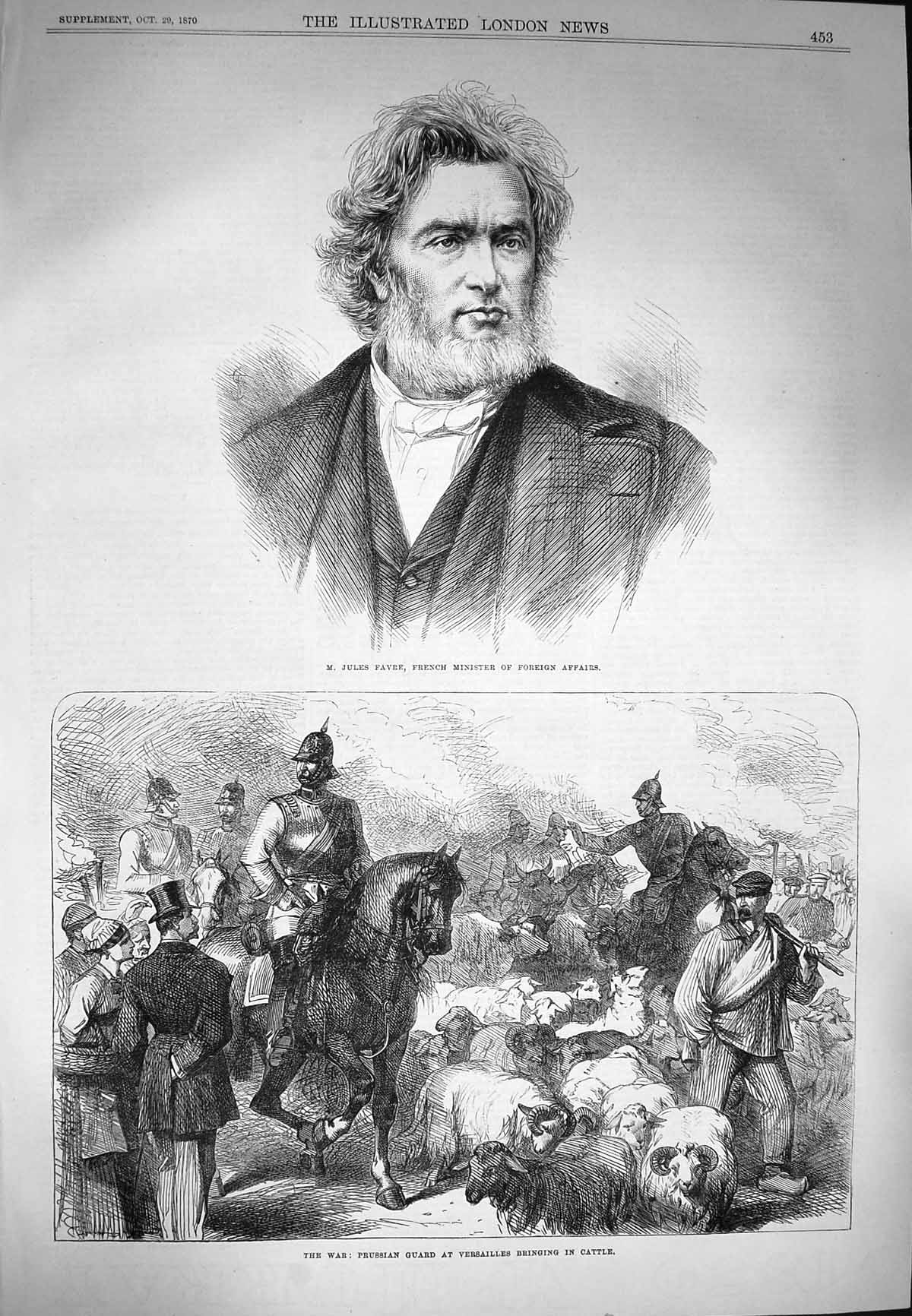 Old Antique Print 1870 Jules Favre French Minister Foreign Affairs Cattle 19th