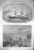 Original Old Antique Print 1870 Screw Ship Queen Thames Plebiscite Capitol Rome