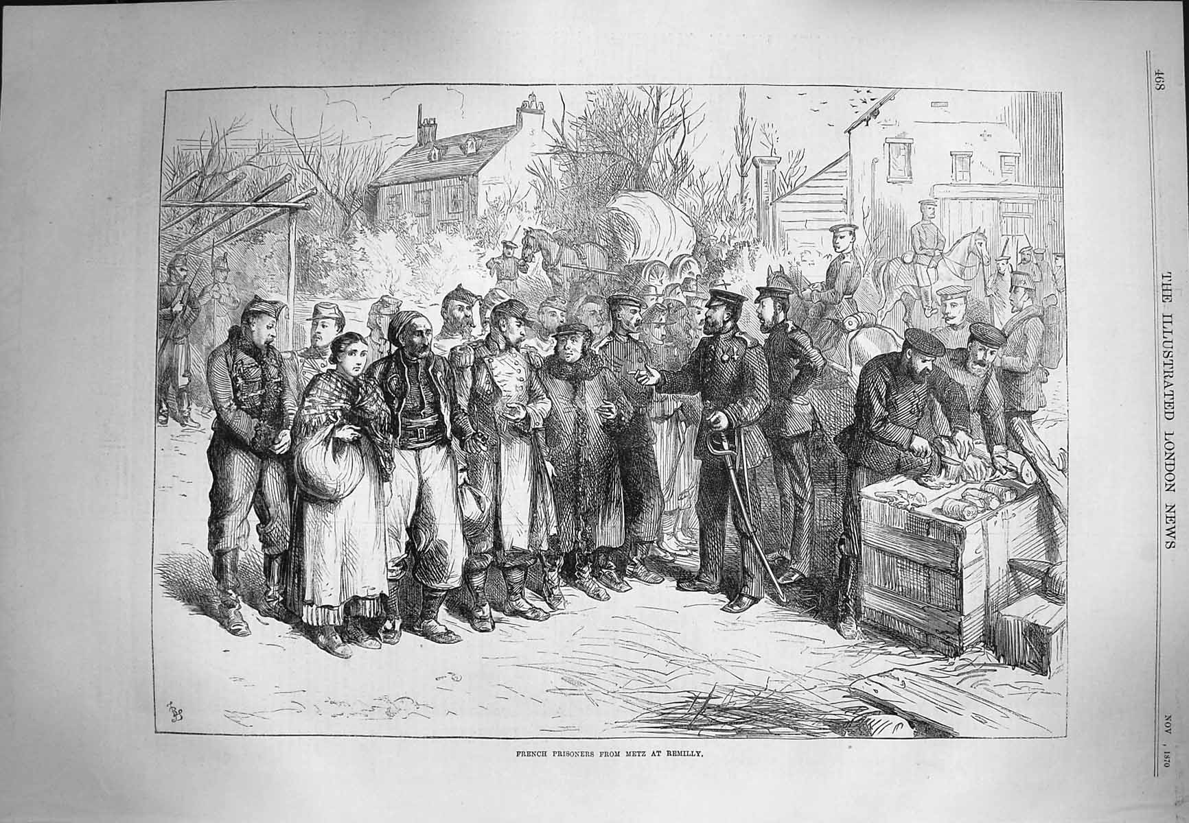 Original Old Antique Print 1870 French Prisoners Metz Remilly Siers War 19th