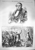 Original Old Antique Print 1870 Mr. Alderman Dakin Mayor London Zampa Theatre