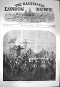 Original Old Antique Print 1870 Paris Red Republicans Government Hotel De Ville