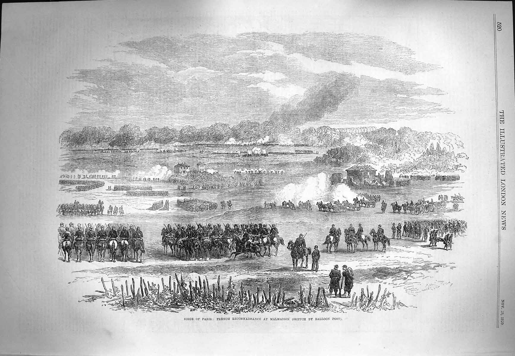 Original Old Antique Print 1870 Siege Paris French Reconnaissance Malmaison War