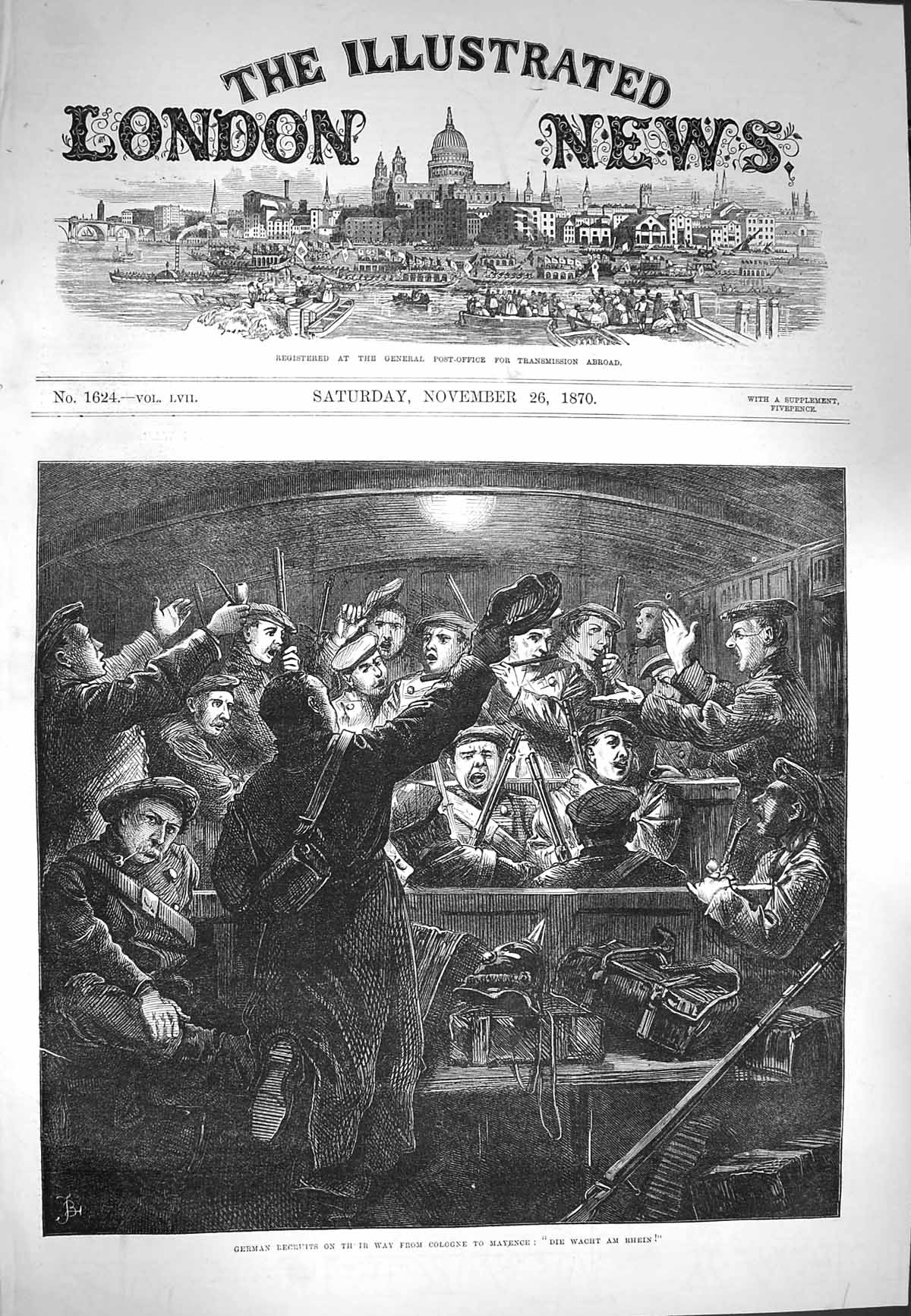 Original Old Antique Print 1870 German Recruits Siers War Cologne Mayence 19th